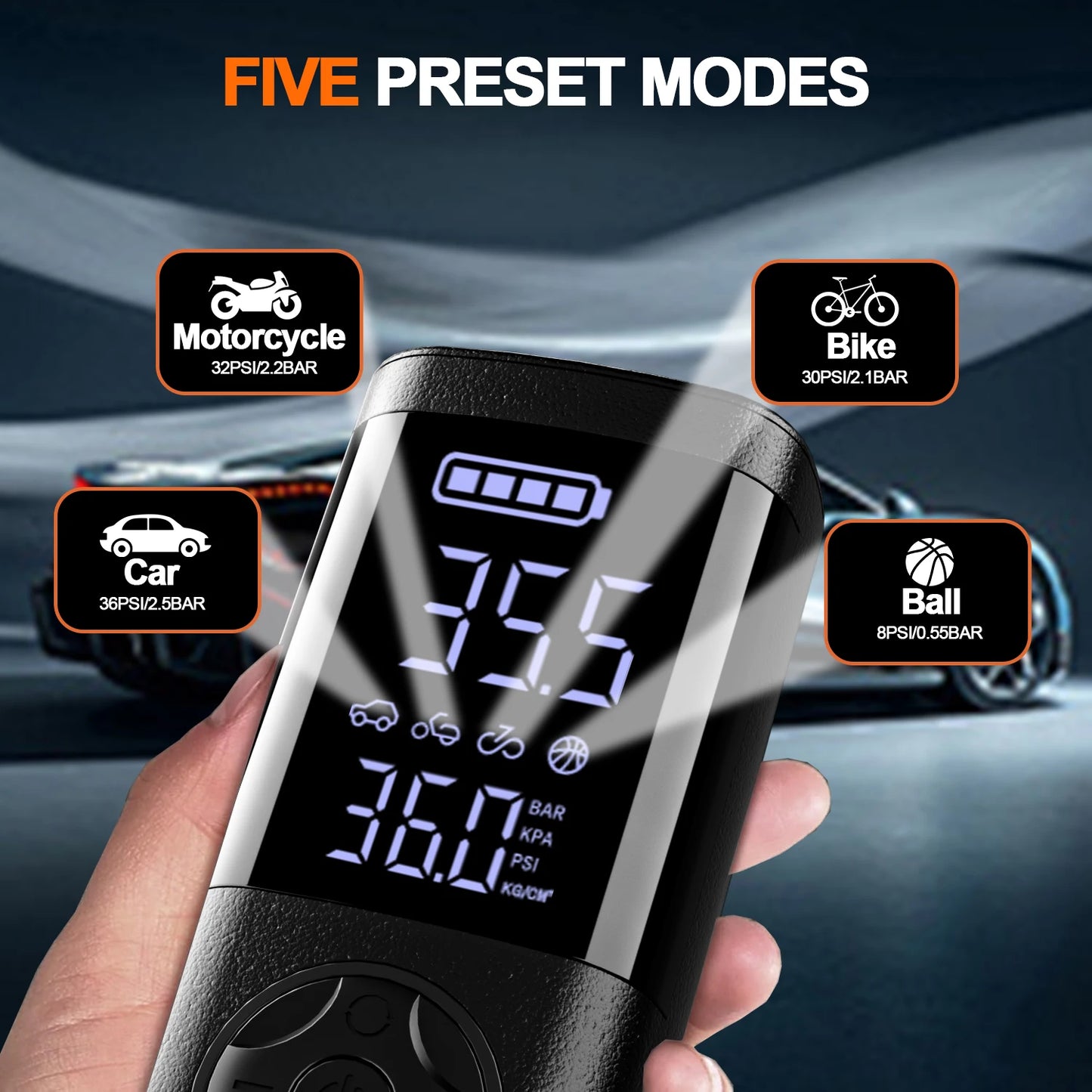 Cordless Car Tire Inflator Portable Air Compressor, 150 PSI Air Pump with Pressure Gauge, for Bicycle Bikes Motorcycles Balls