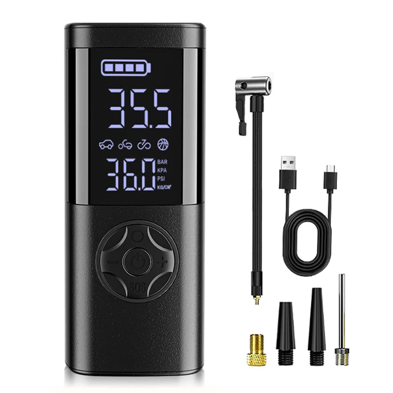Cordless Car Tire Inflator Portable Air Compressor, 150 PSI Air Pump with Pressure Gauge, for Bicycle Bikes Motorcycles Balls
