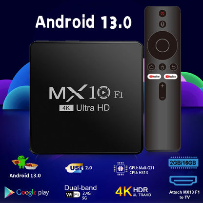 Smart TV Box Android 13 MX10 F1 Allwinner H313 Mali-G31 TV Box Android Support Voice remote control